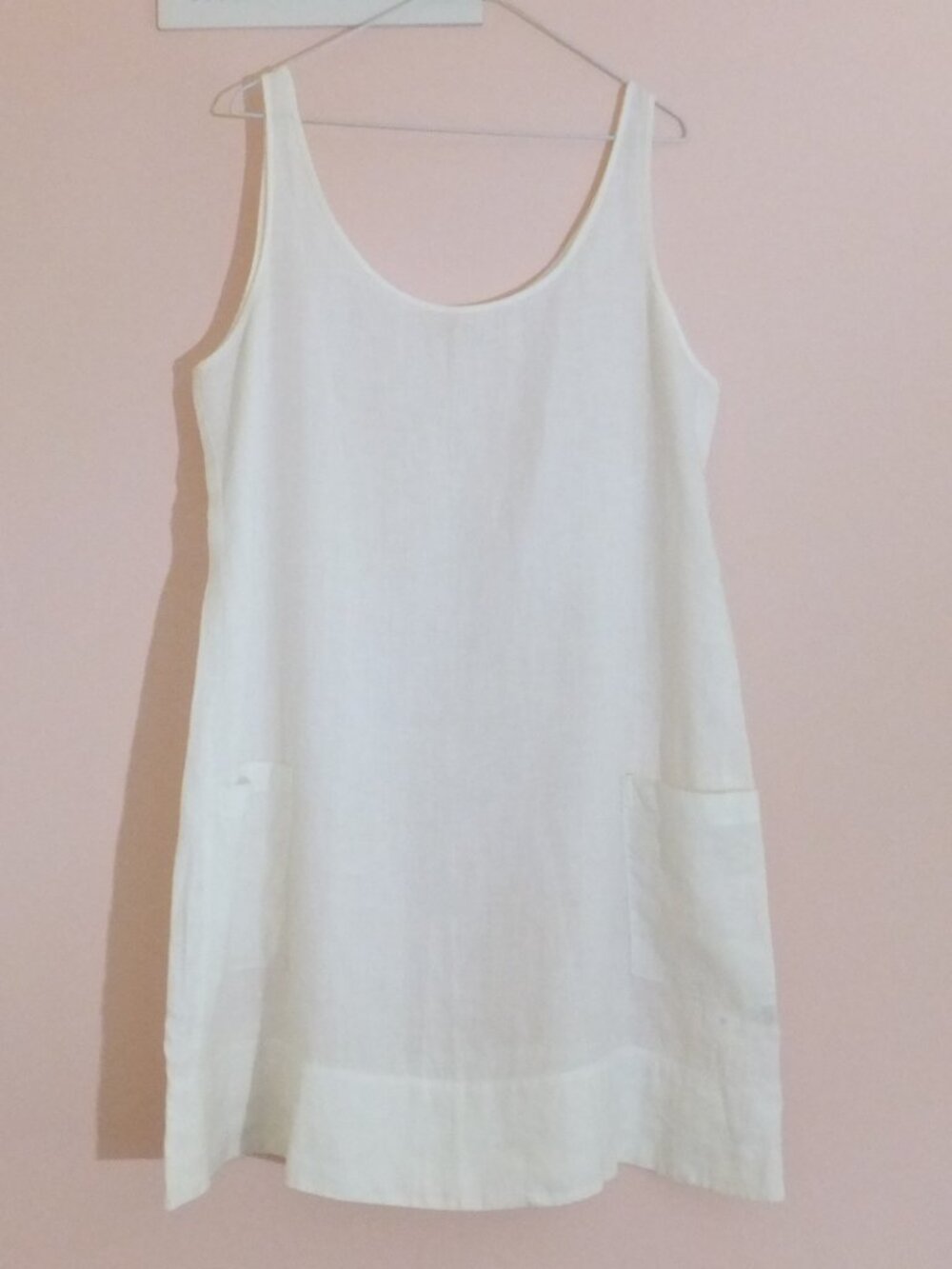 Eileen Fisher Tunic Top Womens Large White 100% Irish Linen Sleeveless Pullover